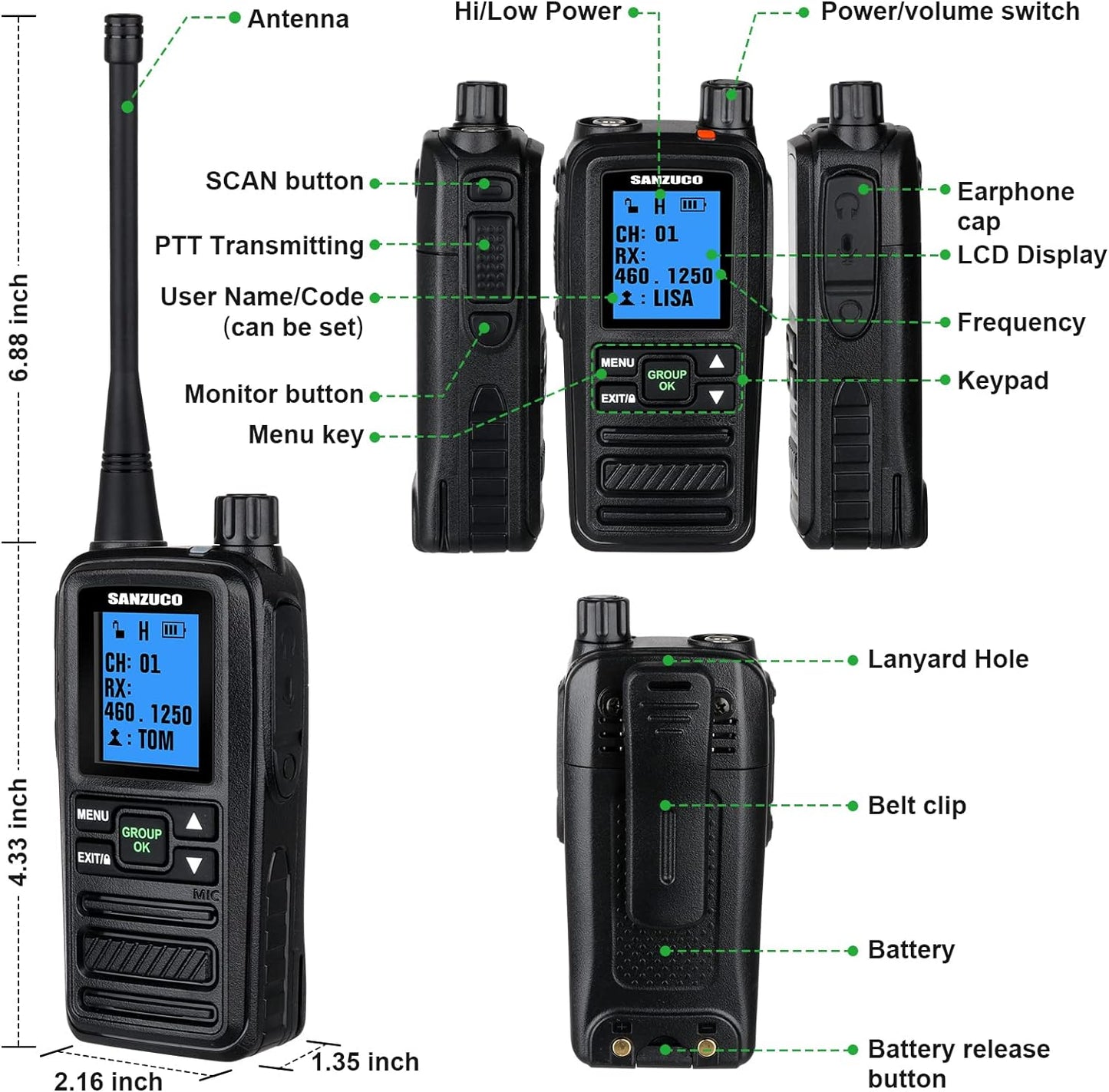 Walkie Talkies for Adults Two Way Radio Long Range 5 Miles Distance Rechargeable 2 Two Radio 2000Mah Battery(2 Pack)