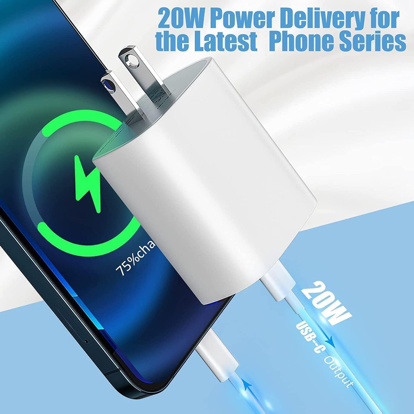 Iphone Charger Fast Charging [Mfi Certified] 20W PD USB C Wall Charger with 10FT Type C to Lightning Cable, Compatible with Iphone 14/13/12 Pro Max/11/Xs/Max/Xr